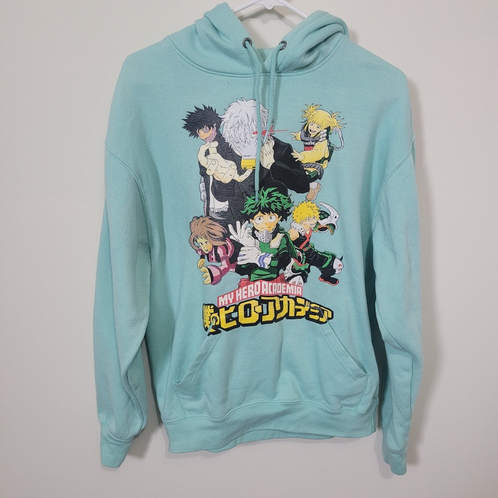 My Hero Academia Size Medium Hoodie Mens Mint Green Anime Graphic Pullover